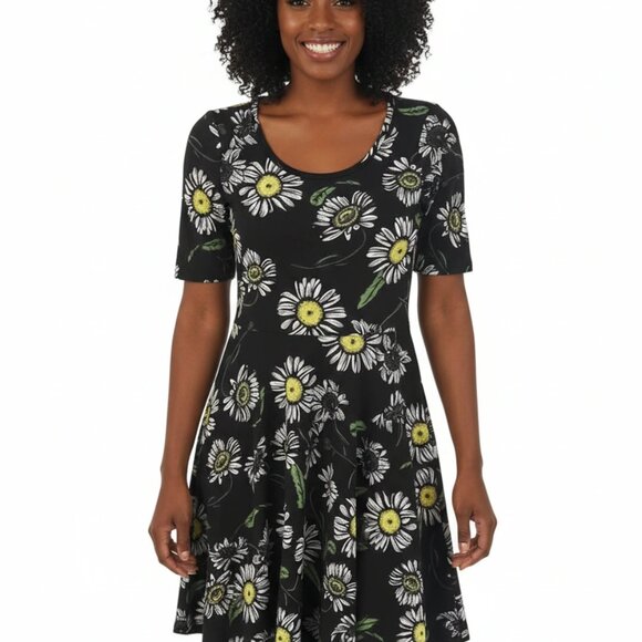 LuLaRoe Navy Blue Nichole Dress with Daisies Pattern - Picture 1 of 6